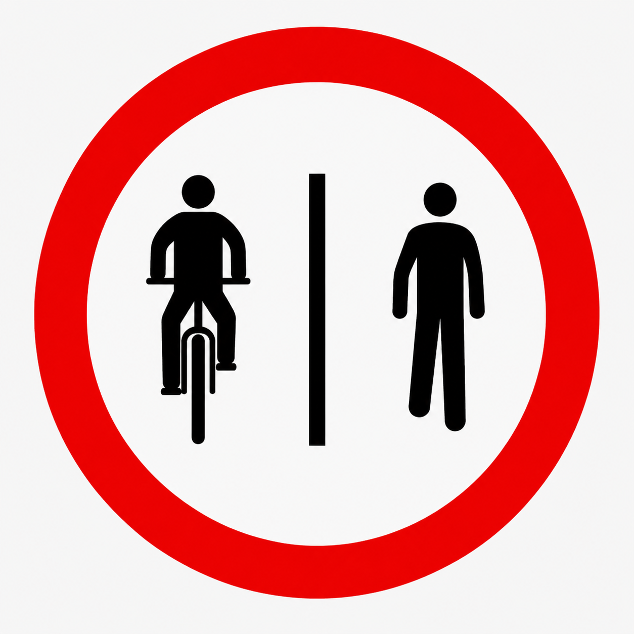 Placa R-36a — Ciclistas à esquerda, pedestres à direita