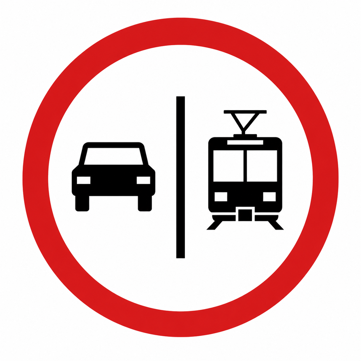 Placa R-43a — Veículos à esquerda, VLT à direita